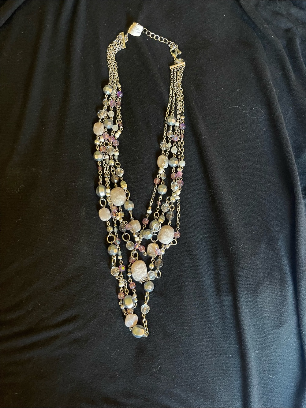 Lia Sophia Multi-Strand Gold Necklace with Pink and Pearl Beads